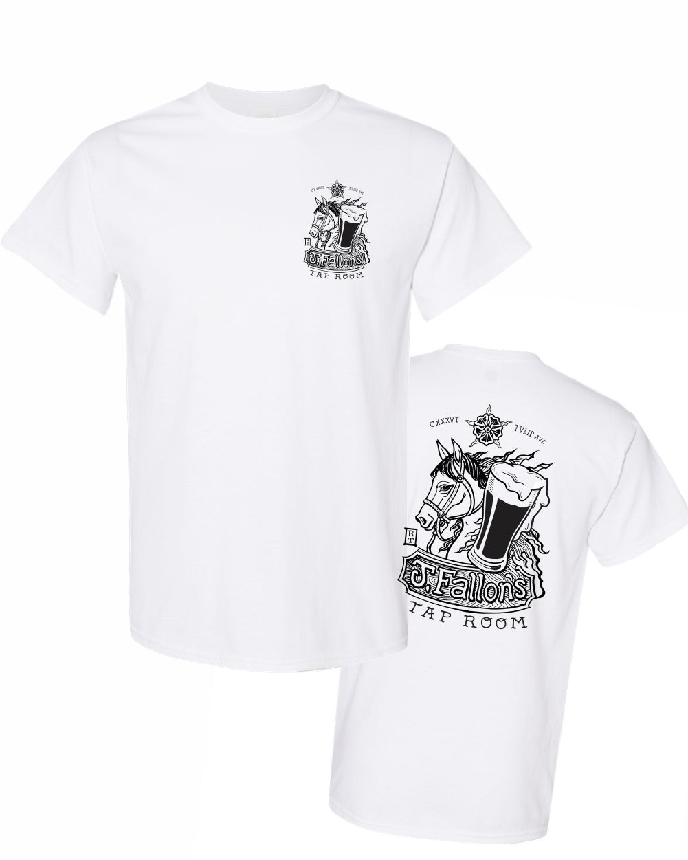 J Fallon's Horse Design Tee Front Back Print