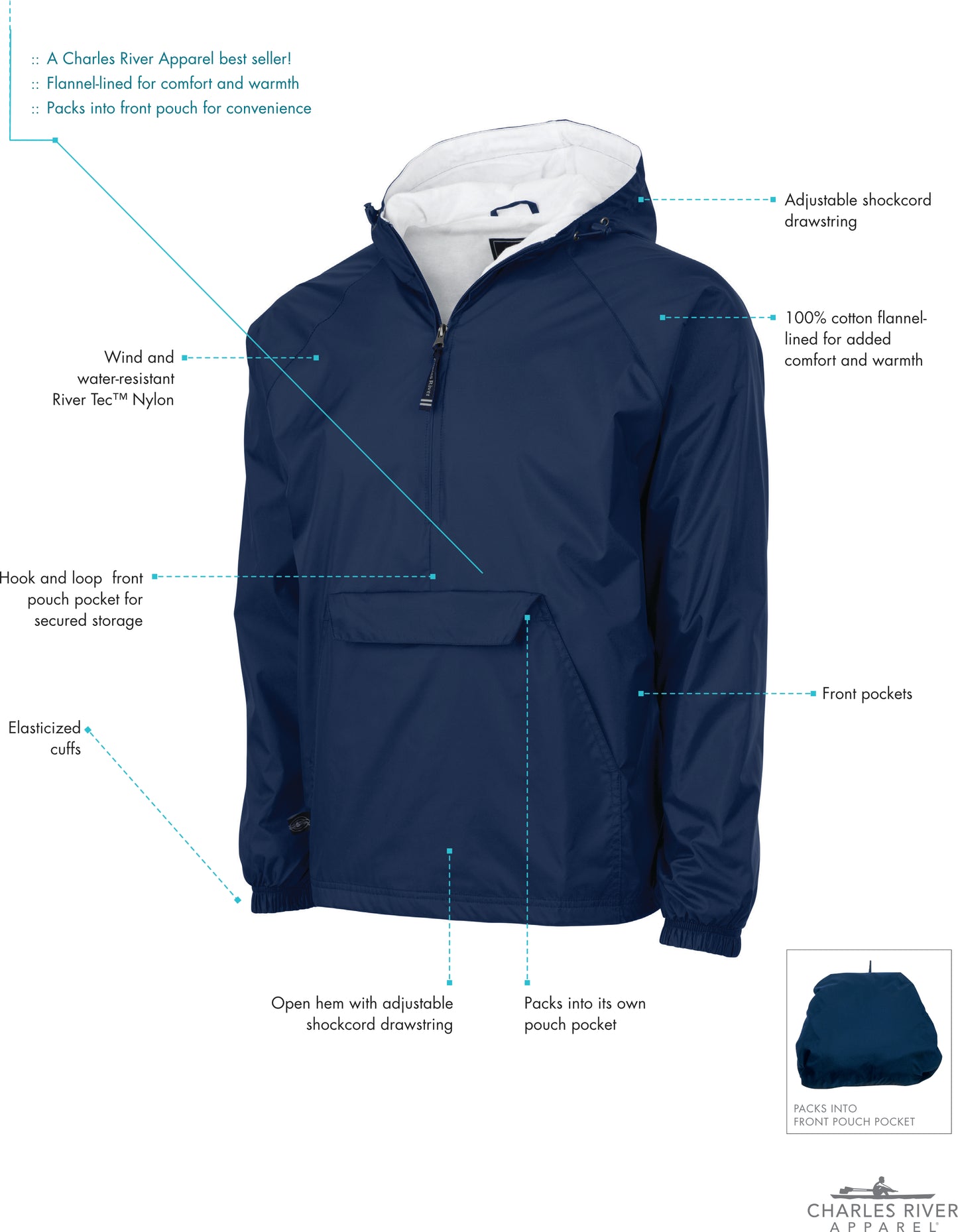 NYST Charles River Embroidered Unisex Pullover Jacket