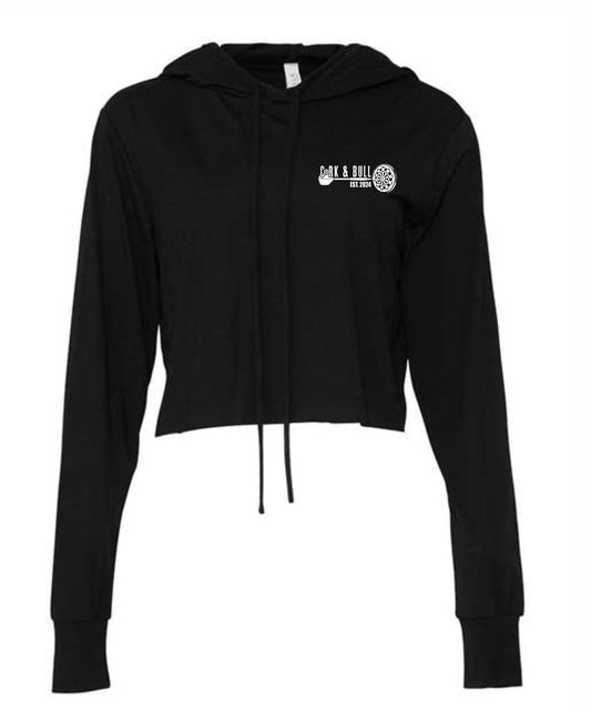 Cork and Bull Women’s Triblend Crop Long Sleeve Printed Hoodie