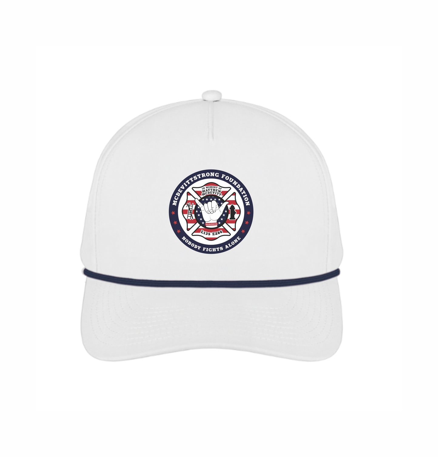McDevitt Anyrope White Hat with Navy Rope