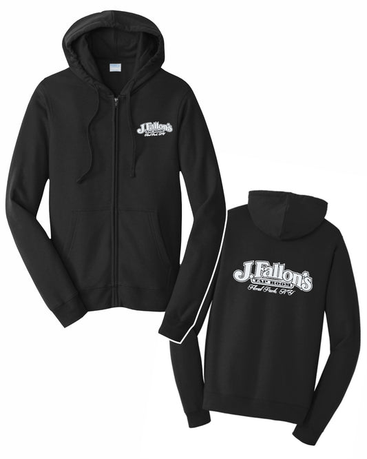 J Fallon's Bar Design Full Zip Hooded Sweatshirt Front and Back Print